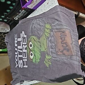 Small youth oscar the grouch scram your still here gray tshirt